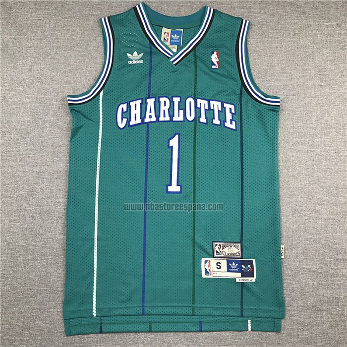 Camiseta Charlotte Hornets Muggsy Bogues NO 1 Hardwood Classics 1992-93 Verde